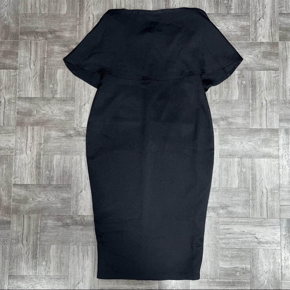 Missguided Black Strapless Ruffle Midi Dress Size 6